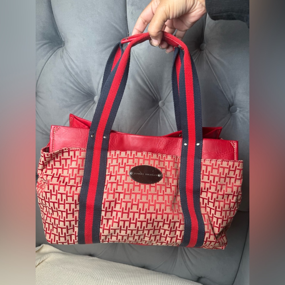 Tommy Hilfiger Red and Navy Logo Tote